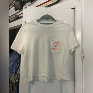 Junior's Volcom Medium White Graphic Logo Crop Top